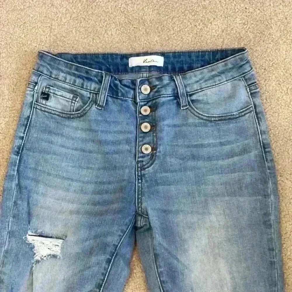 Kancan Distressed High Rise Button Up Front Jeans… - image 2